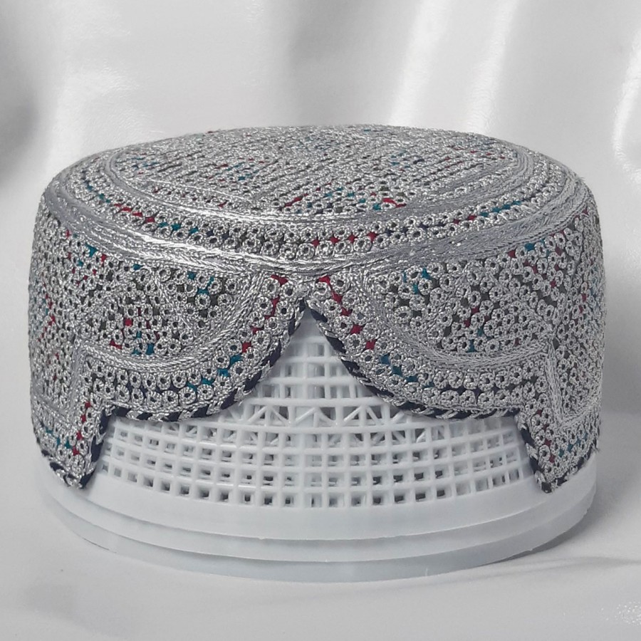 Silver Multi Ghotki Yaqoobi Zardari Cap or Topi MKC-859